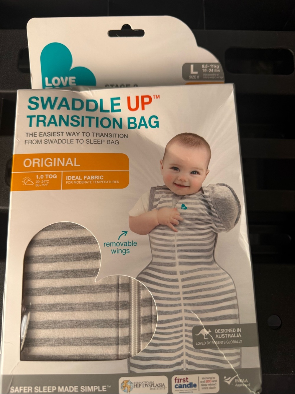 Love to dream Swaddle Up Transition Bag - Gray and White Stripes